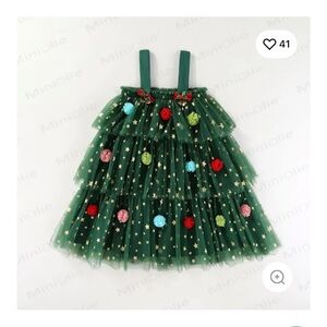 Green Starry Tulle Dress with Pom Poms and Bells - NWOT
